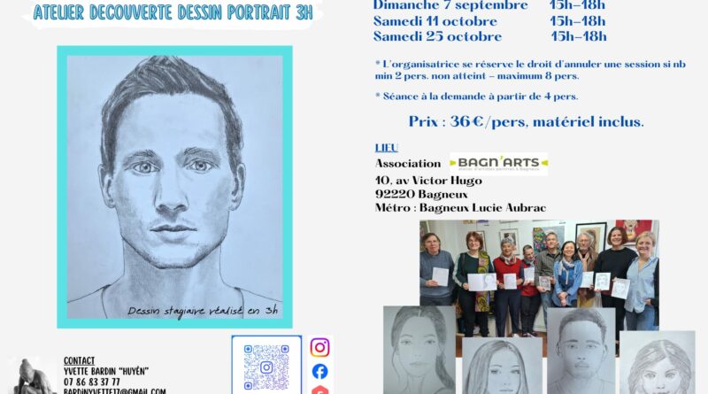 Ateliers d’initiation au dessin de portraits par Huyên en partenariat avec le MCFV à Bagneux (92) – n°6 – et expositions de Huyên