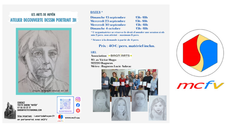 Ateliers de dessin de portraits par Huyên en partenariat avec le MCFV à Bagneux (92) – n°6 – et expositions de Huyên