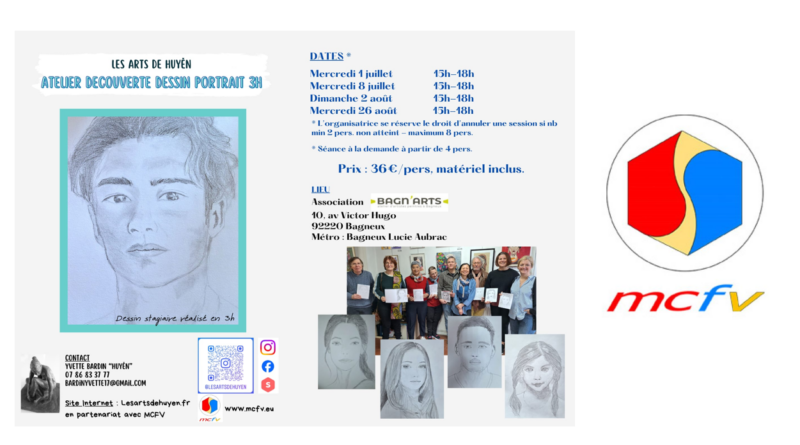 Ateliers d&rsquo;initiation au dessin de portraits par Huyên en partenariat avec le MCFV à Bagneux (92) – n°6 – et expositions de Huyên