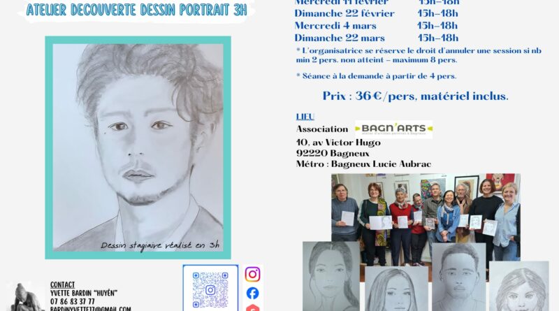 Ateliers d&rsquo;initiation au dessin de portraits par Huyên en partenariat avec le MCFV à Bagneux (92) – n°6 – et expositions de Huyên