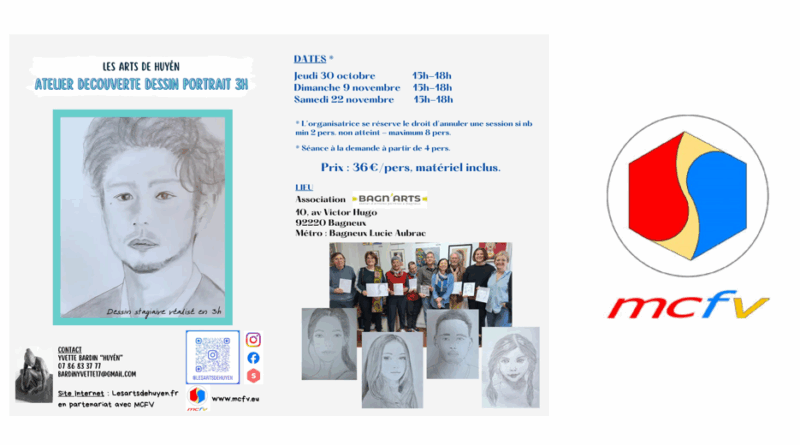 Ateliers d’initiation au dessin de portraits par Huyên en partenariat avec le MCFV à Bagneux (92) – n°6 – et expositions de Huyên