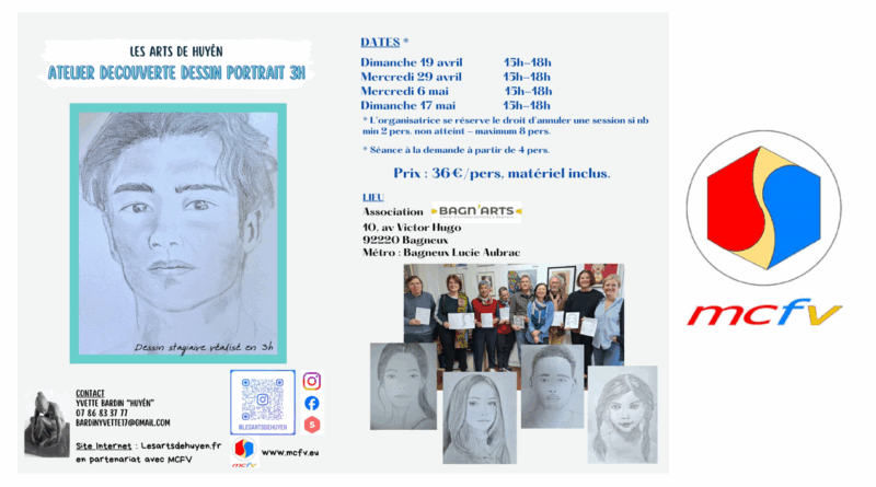 Ateliers d&rsquo;initiation au dessin de portraits par Huyên en partenariat avec le MCFV à Bagneux (92) – n°6 – et expositions de Huyên
