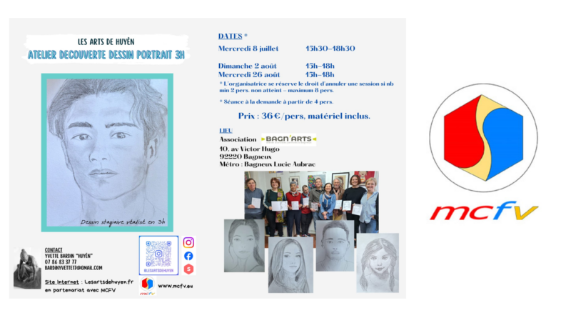 Ateliers d&rsquo;initiation au dessin de portraits par Huyên en partenariat avec le MCFV à Bagneux (92) – n°6 – et expositions de Huyên