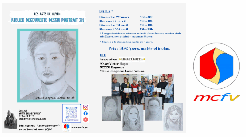 Ateliers d’initiation au dessin de portraits par Huyên en partenariat avec le MCFV à Bagneux (92) – n°6 – et expositions de Huyên Ateliers d’initiation au dessin de portraits par Huyên en partenariat avec le MCFV à Bagneux (92) – n°6 – et expositions de Huyên