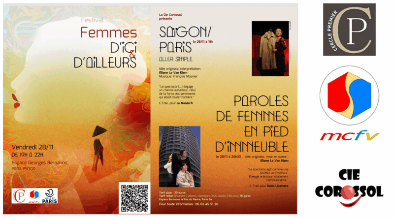 28/11/2025 Festival « Femmes d’ici & d’ailleurs » avec 2 spectacles d’Eliane Lê Van Kiêm (Paris 9e)
